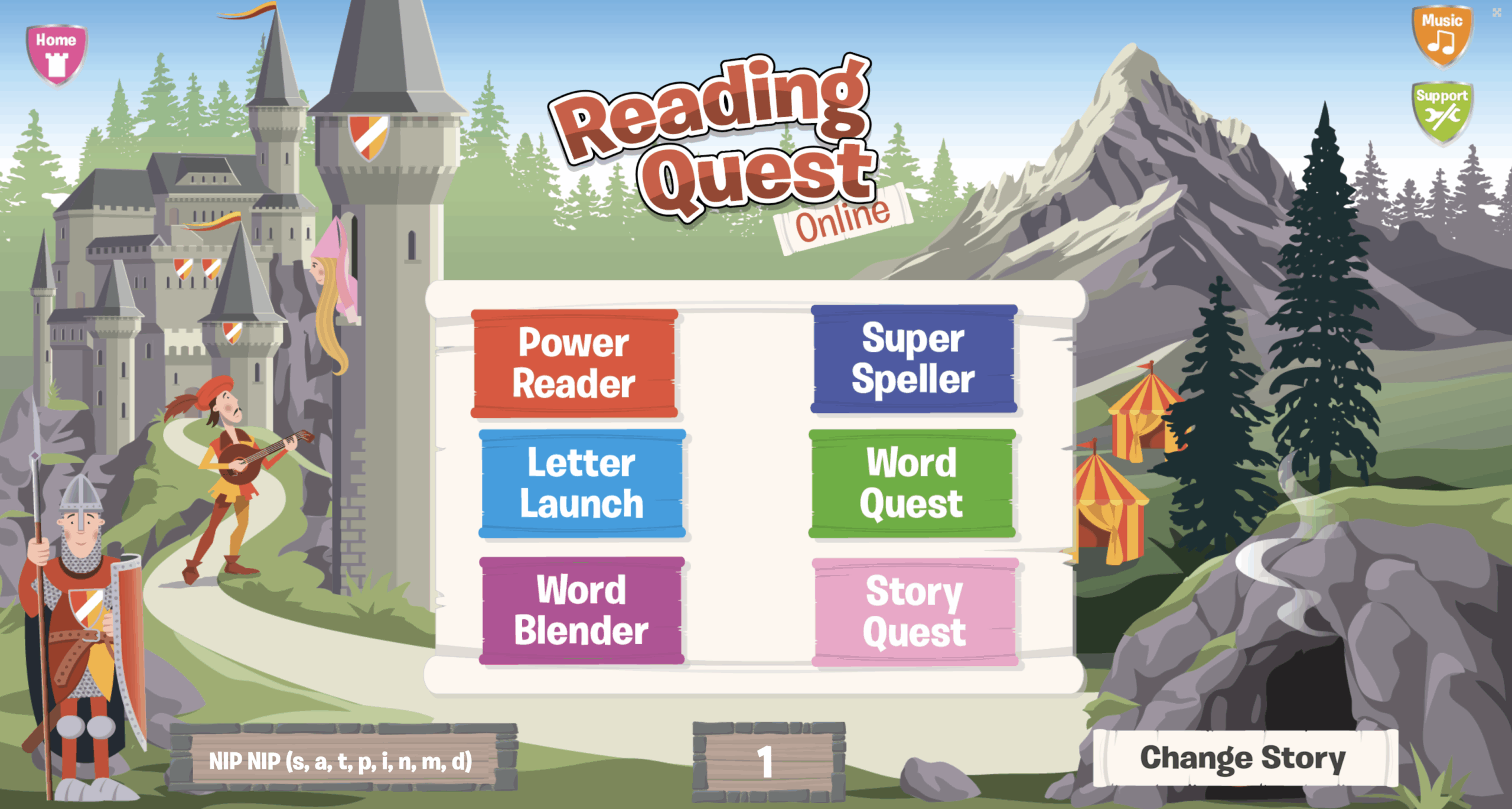 Reading Quest home screen